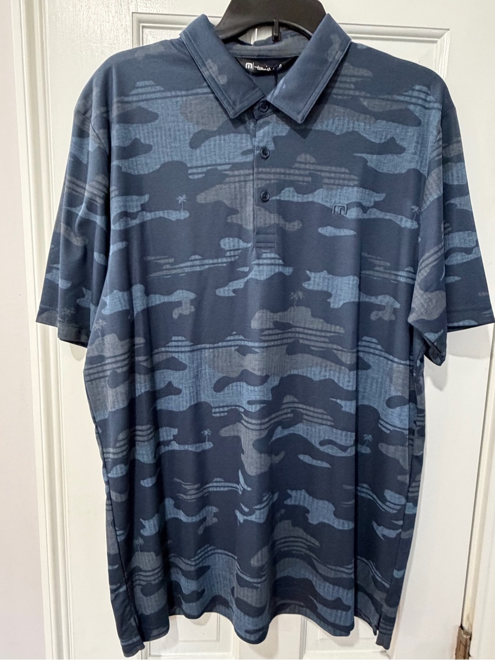 Men's Travis Mathew Blue Camouflage Golf Polo Shirt